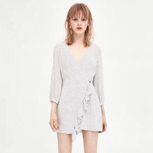 Zara polka dot wrap mini dress romper small